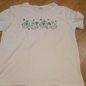 Hanes White Tee with Ghost and Clover Design